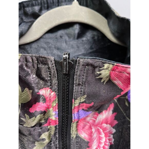 Rafael Jacket womens small black/pink floral reversible full zip Silky Retro Vtg - Picture 4 of 6